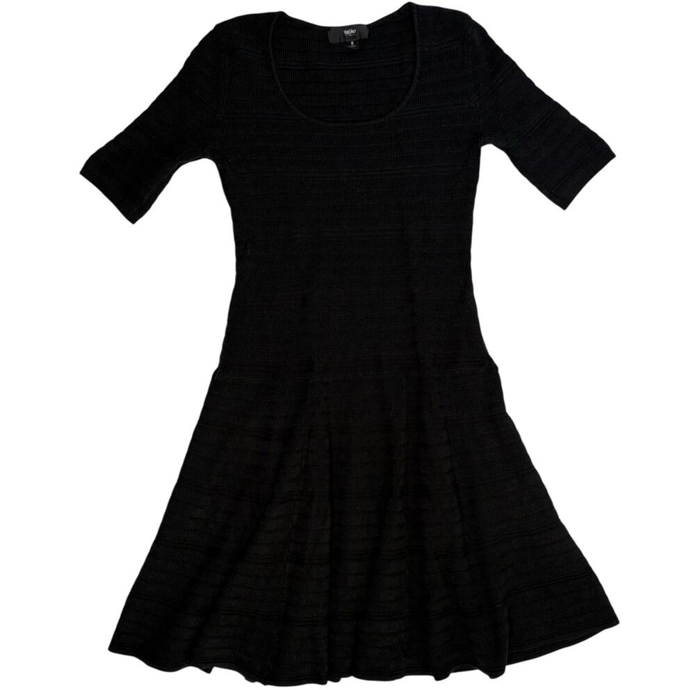 Mossimo Women's Black Knit Fit & Flare Dress Size Small Ribbed Scoop Neck